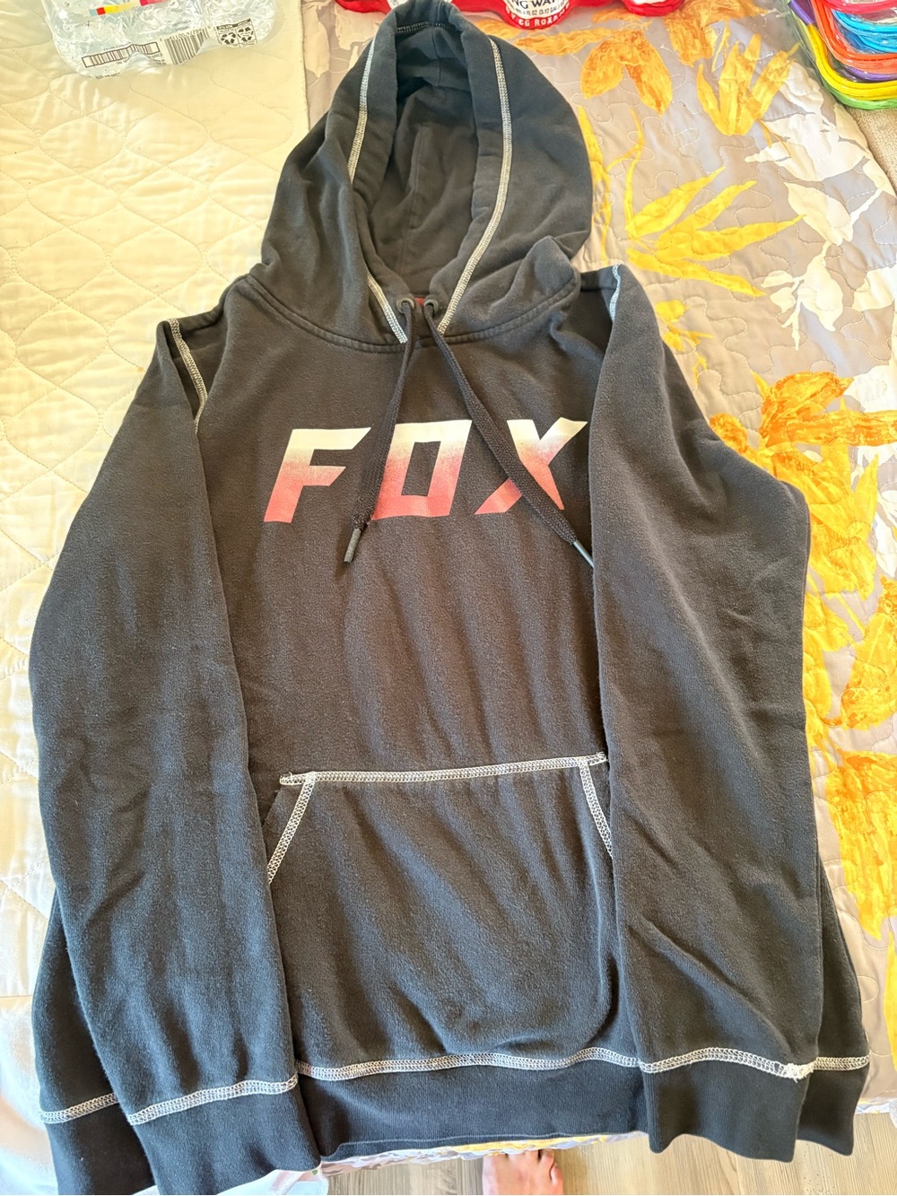 Fox Black Hoodie with Red-White Gradient FOX Logo